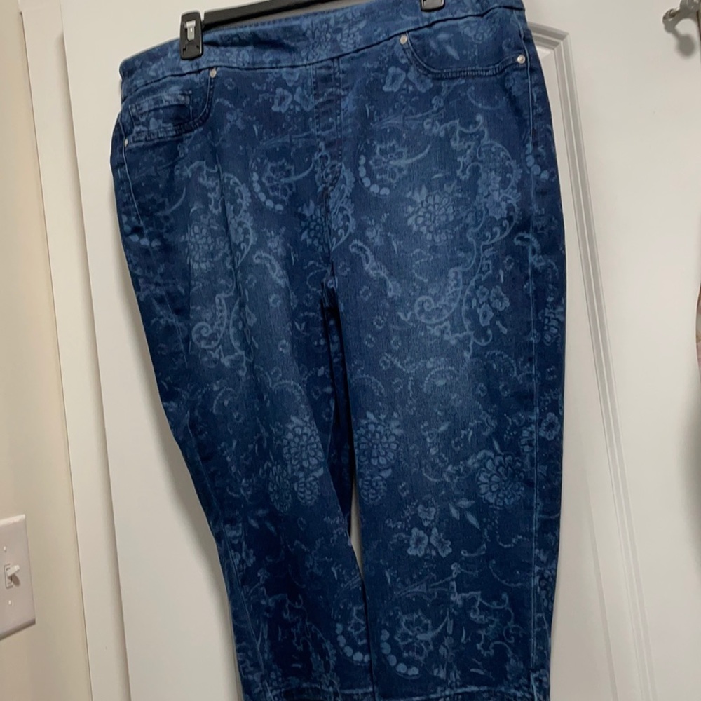 Chico’s denim paisley capris